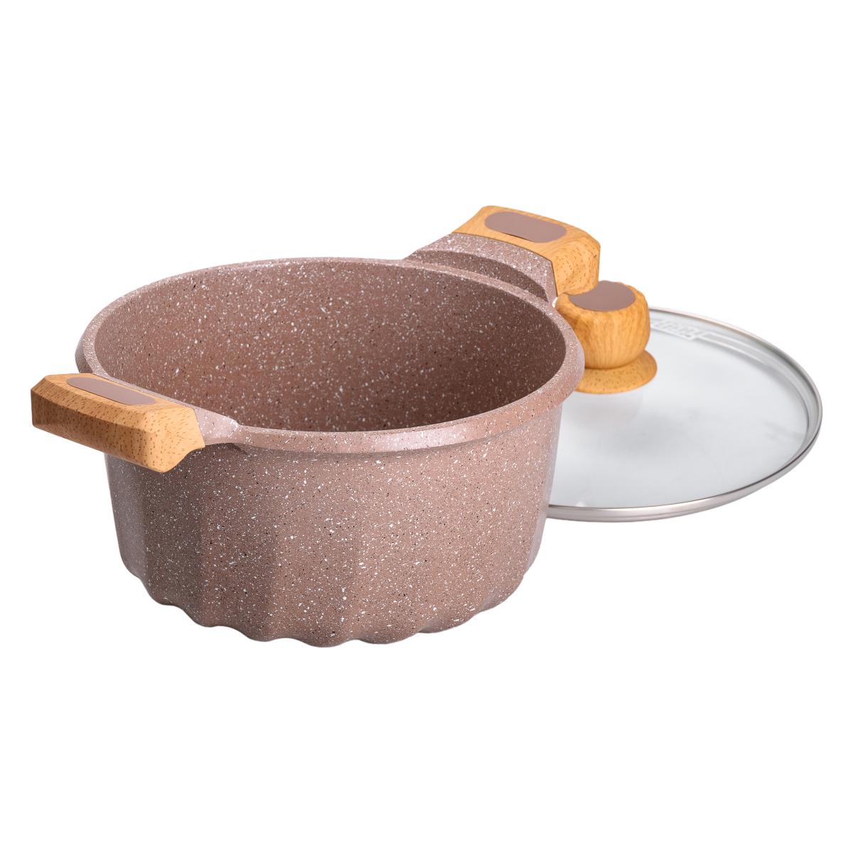 Кастрюля алюминиевая MGC во французском стиле со стеклянной крышкой 5 л Бежевый - фото 3