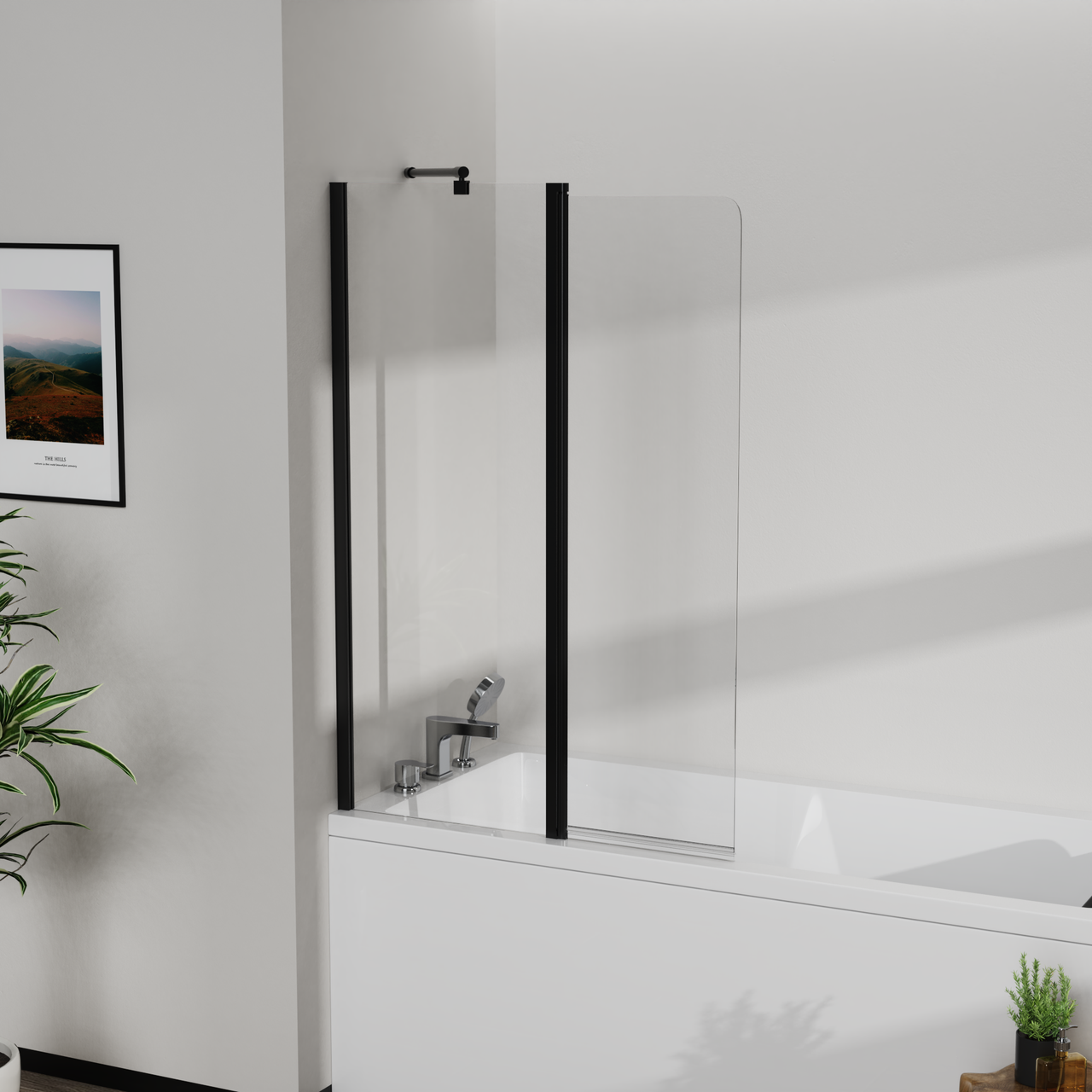 Шторка для ванни скляна AVKO Glass W436 60+40x140 см Black clear (2733591378)