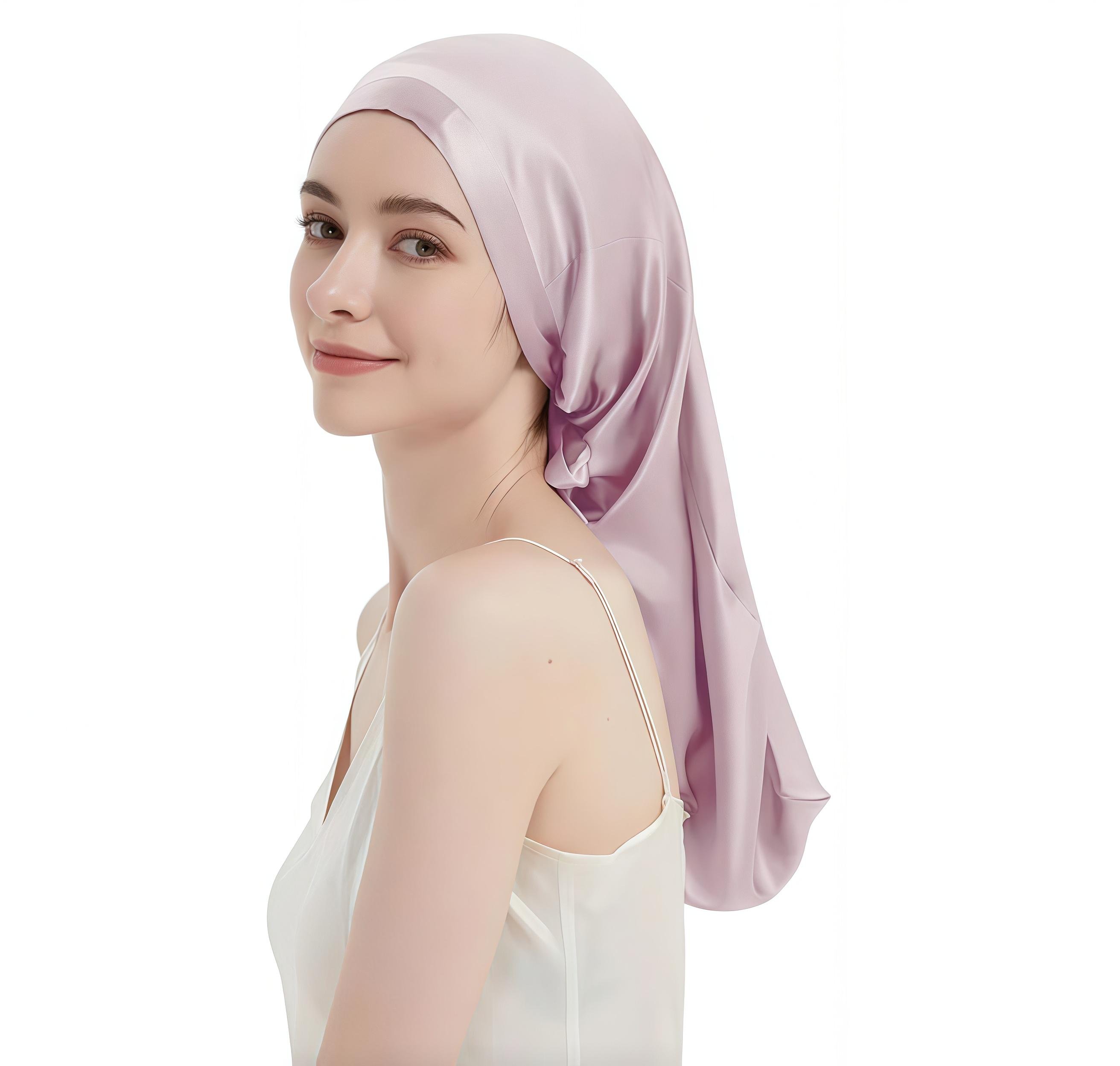 Шапочка шелковая для сна из 100% натурального шелка для защиты волос Лавандовый (4643457)