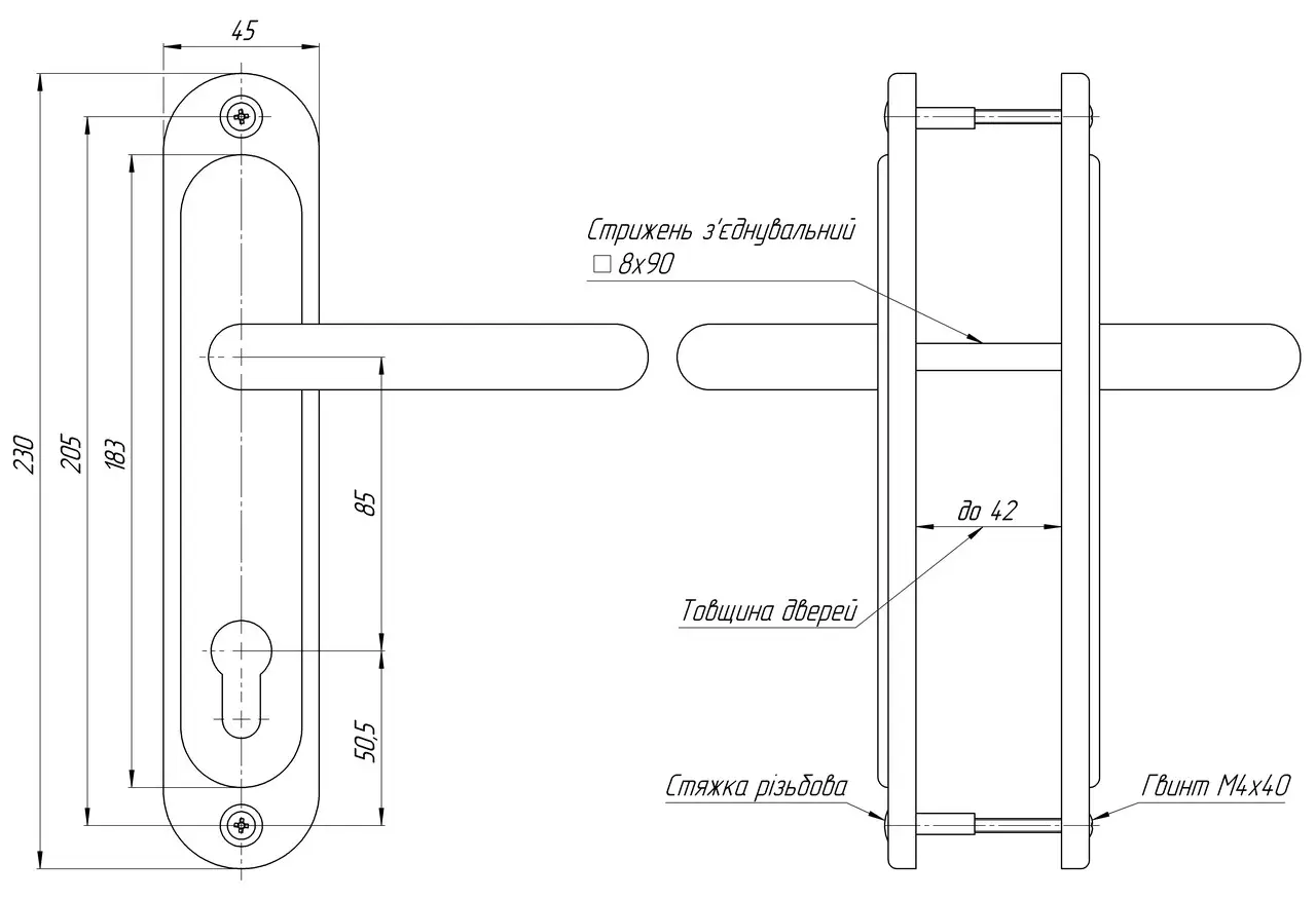 Дверна ручка на планці Aspect РП-85.23 Мідний (306956E) - фото 2 Дверна ручка на планці Aspect РП-85.23 Мідний (306956E) - фото 2