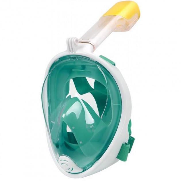 Маска для плавання повнолицева панорамна FREE BREATH L/XL з трубкою і клапаном Зелений