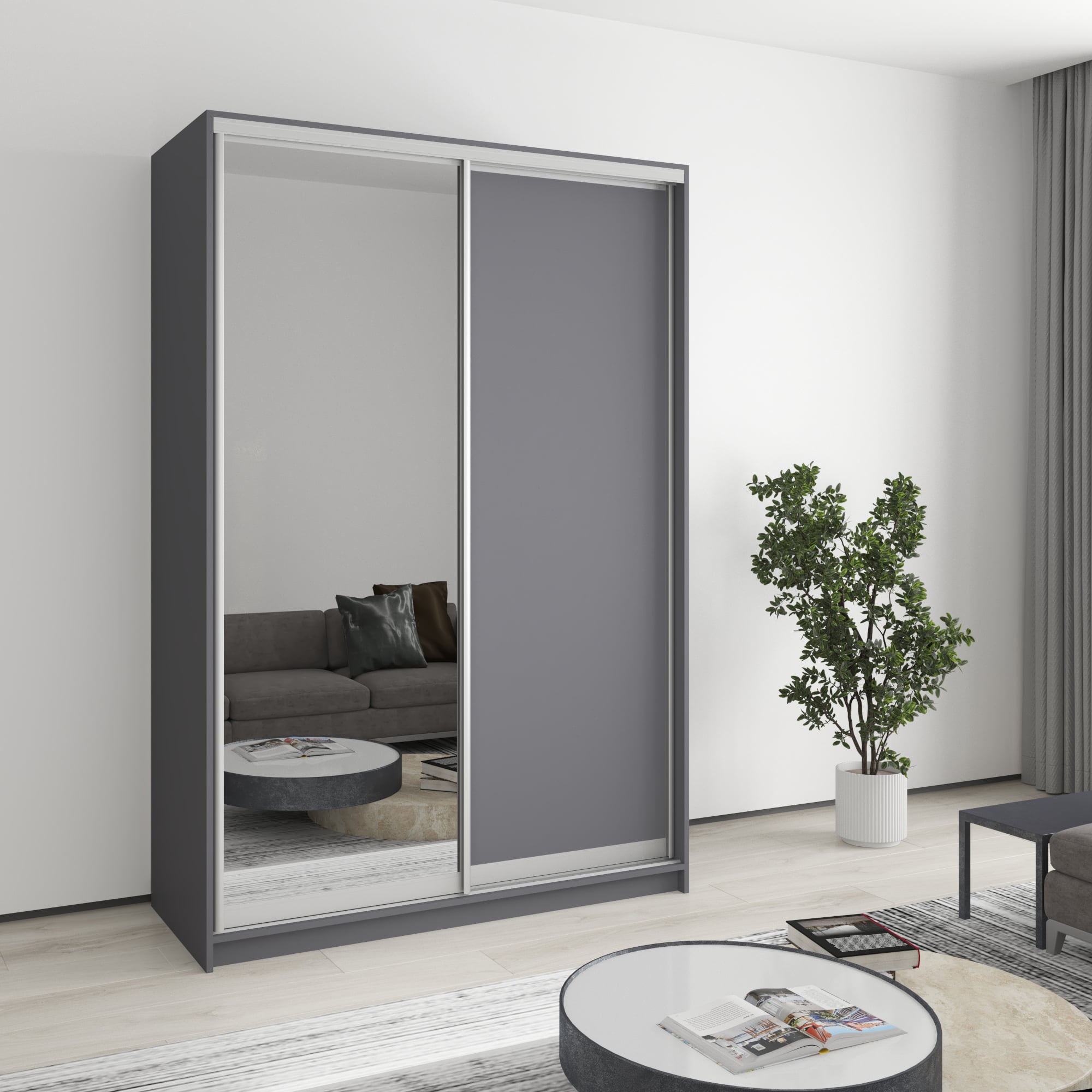 Шафа-купе дводверна Mebel Star Стандарт AL MBS-2364 140х45х210 см Антрацит (1003318) Шафа-купе дводверна Mebel Star Стандарт AL MBS-2364 140х45х210 см Антрацит (1003318)