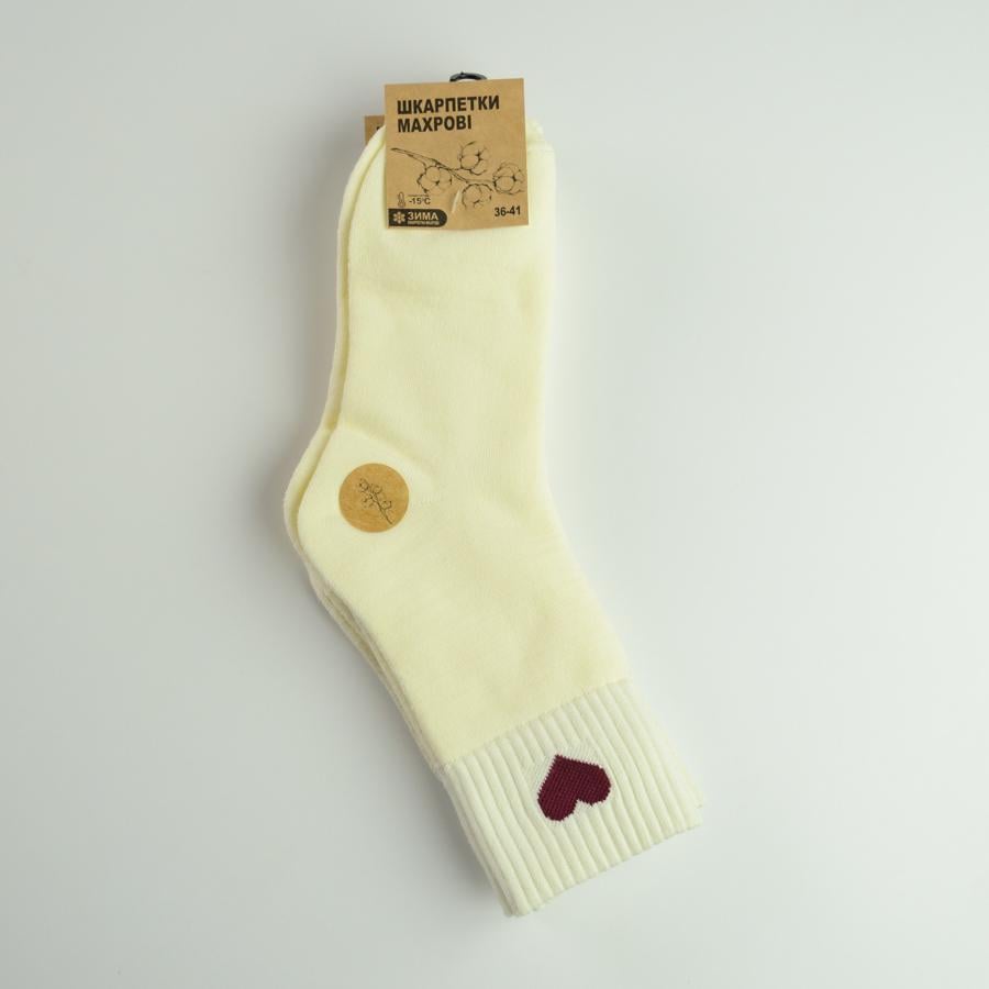 Носки теплые женские GM Textile классические с сердечками высокие р. 36-41 Ванильный (gm-socks-g-5w-vanila) - фото 3