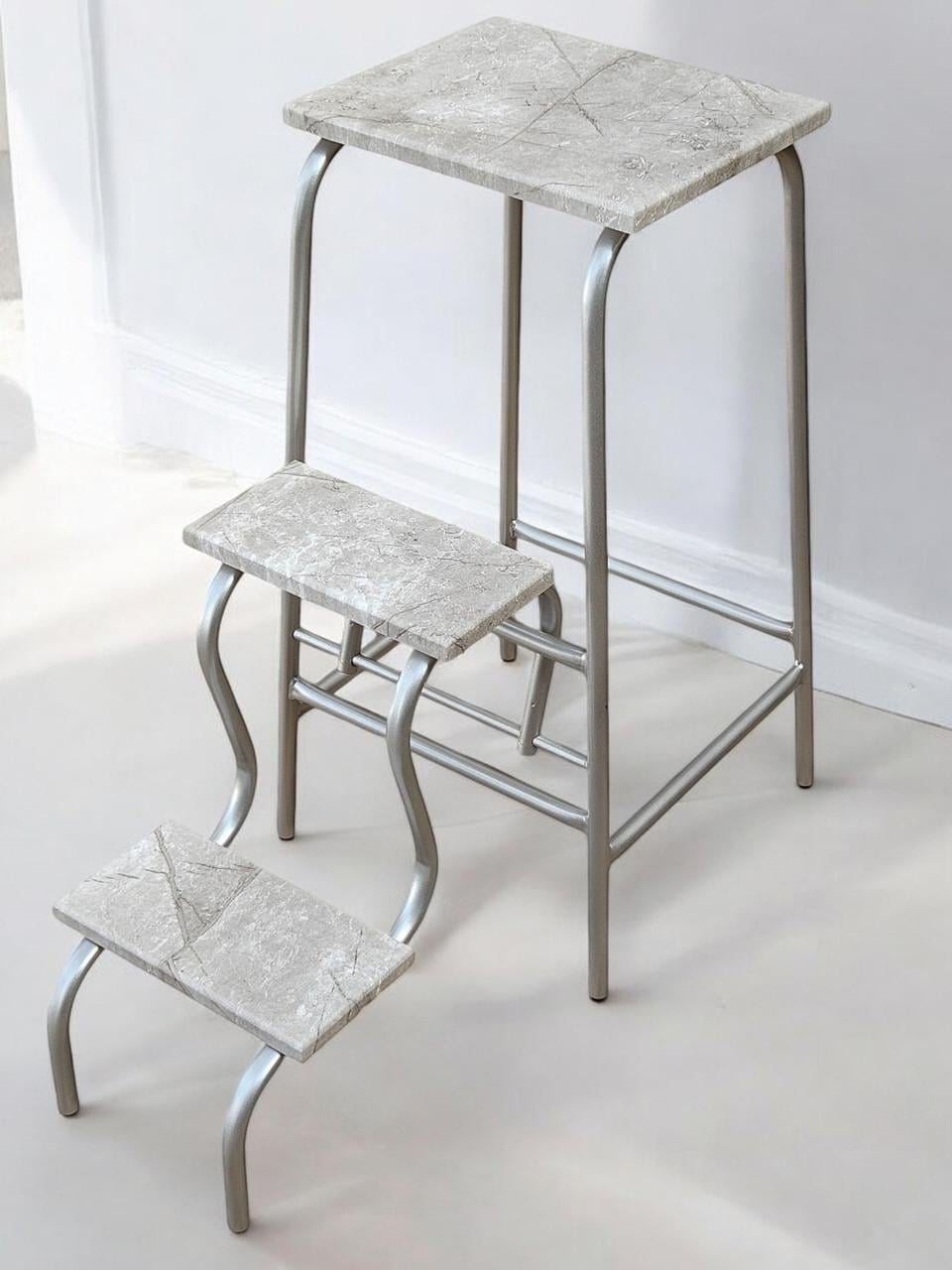 Стул-стремянка Наша Ковка трансформер Хром/Светлый мрамор (20981799)