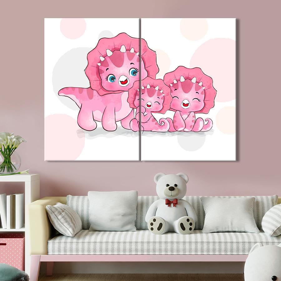 Картина в детскую комнату Три розовых динозаврика 71x51 см (A1401-2)
