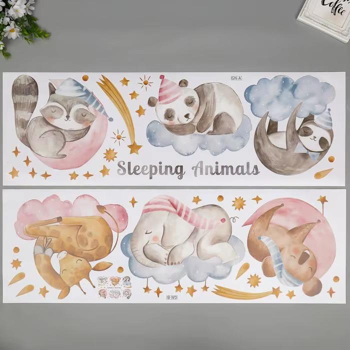 Набір вінілових наліпок Сплячі звірята в дитячу кімнату на стіну для хлопчиків і дівчаток 30х90 см - фото 2 Набір вінілових наліпок Сплячі звірята в дитячу кімнату на стіну для хлопчиків і дівчаток 30х90 см - фото 2