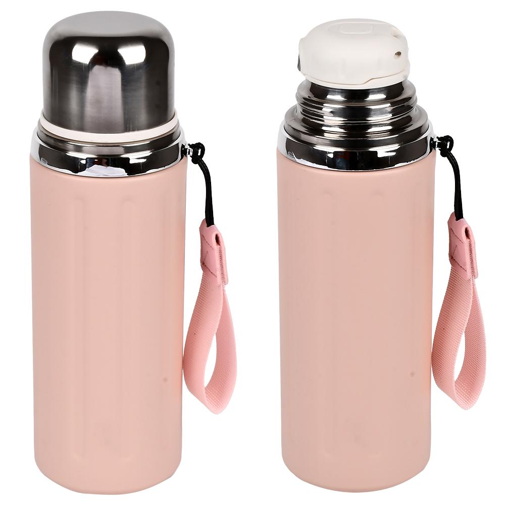 Термос с кнопочным дозатором и чашкой Stenson MT-5349-0.6 пластиковый с ручкой 600 мл Пудровый (87569007) - фото 3