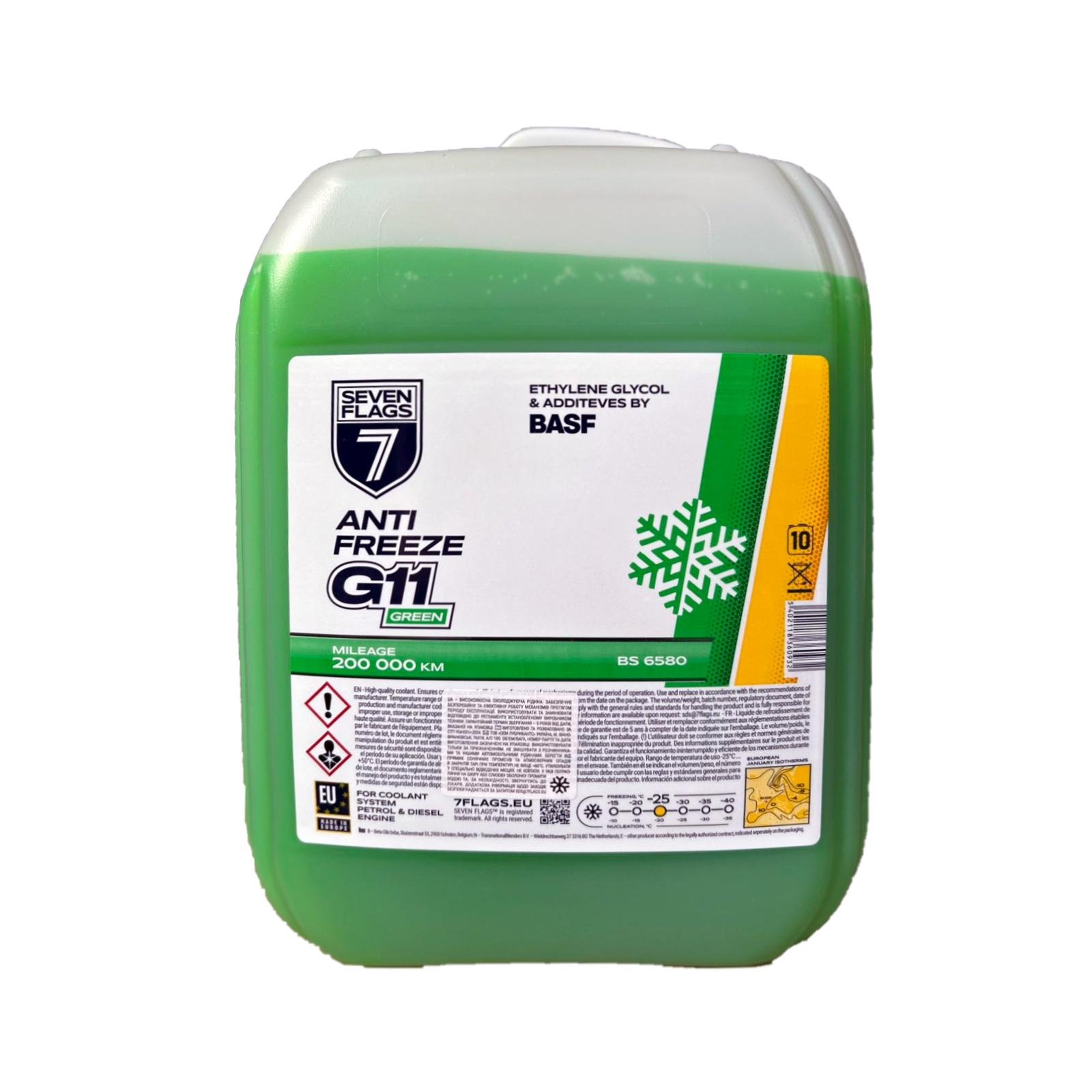 Антифриз 7FLAGS Super -25°C G11 10 л Зеленый (212298)