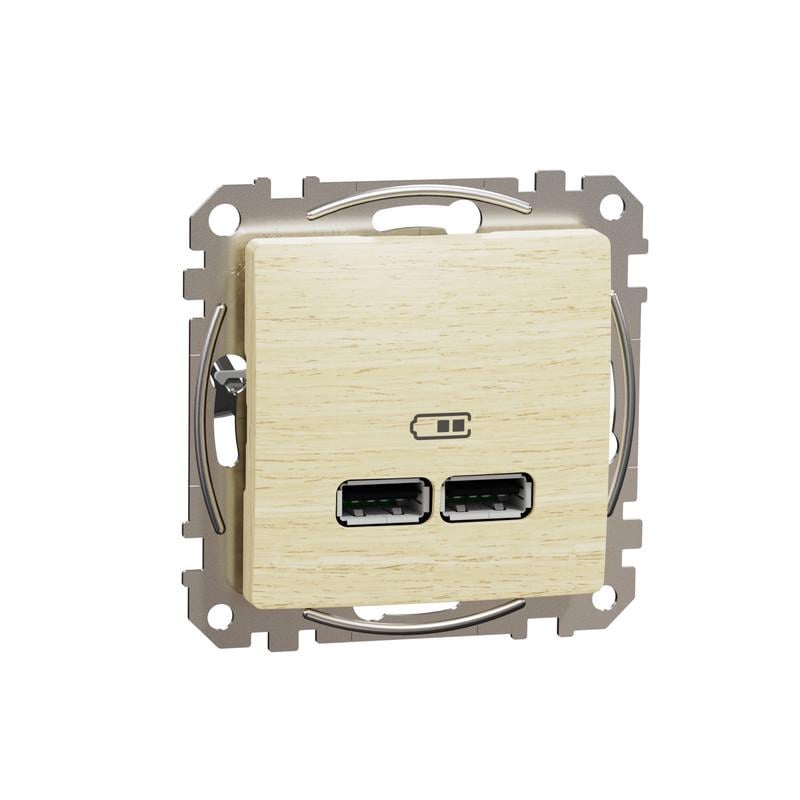 Розетка Schneider Electric USB тип A+A Sedna Design&Element 21А ABS-PC Береза (SDD180401)