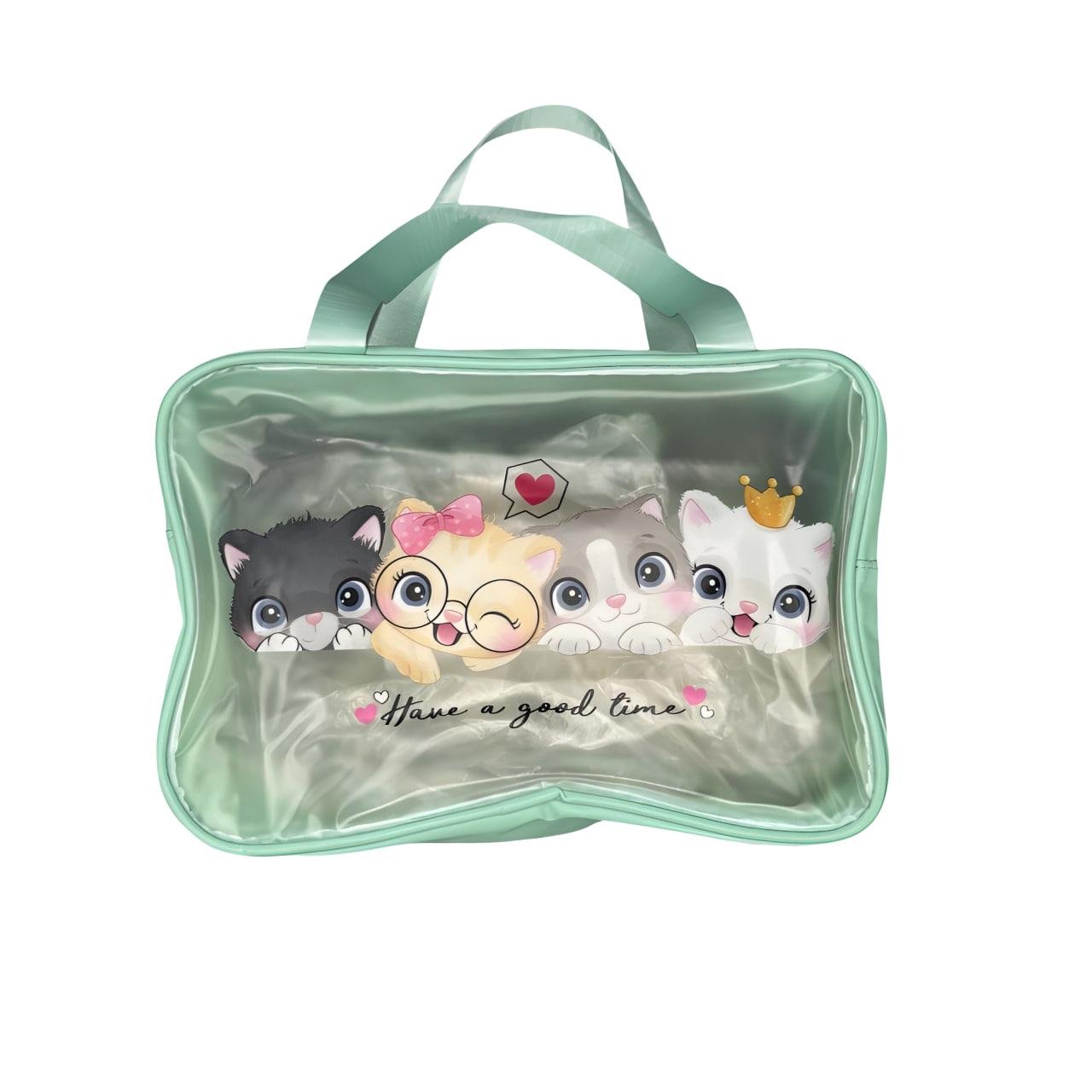 Косметичка для дитини з принтом котики 20х30 см Зелений (25-580)