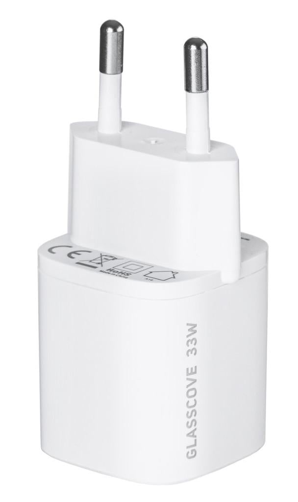 Зарядний пристрій Glasscove GAN TC-099BPQ33 3A 33W USB/Type C White (3_02179) - фото 2