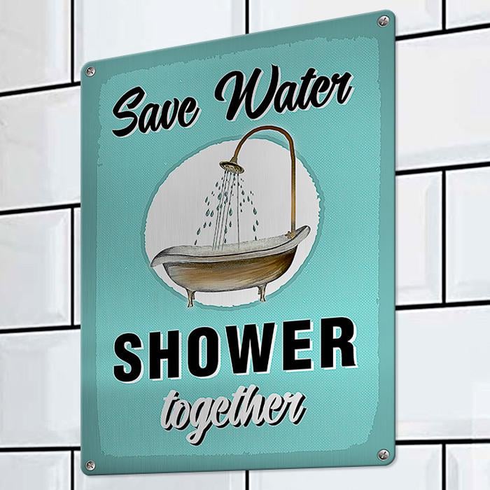 Табличка металева Save water shower together 26х18,5 см (MET_20J074_SER)