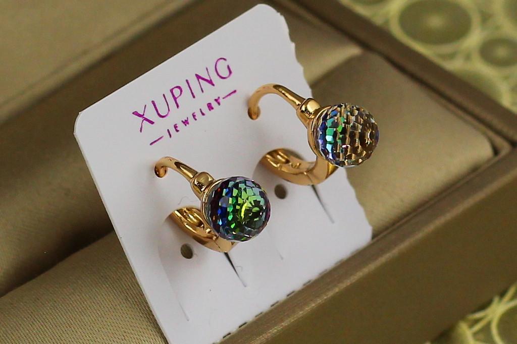 Серьги детские Xuping Jewelry Хамелеон Сваровские многогранность с зелеными камнями 1 см Золотистый (2587481040)