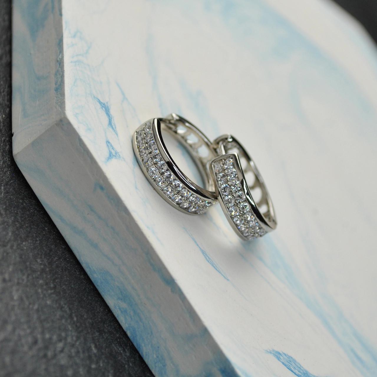 Серьги кольца с цирконием медицинская сталь родий 6 мм (x040)