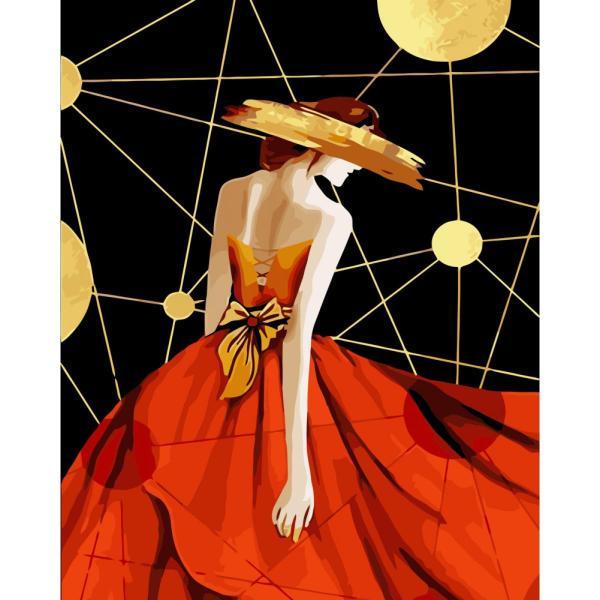 Картина по номерам Strateg Люди Дама в красном 40х50 см в термопакете (VA-3407-mt)