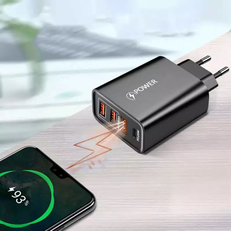 Блок питания на 4 порта USB и Type-C Fast Charge 2,1 A 20 W Черный (1896595526) - фото 5