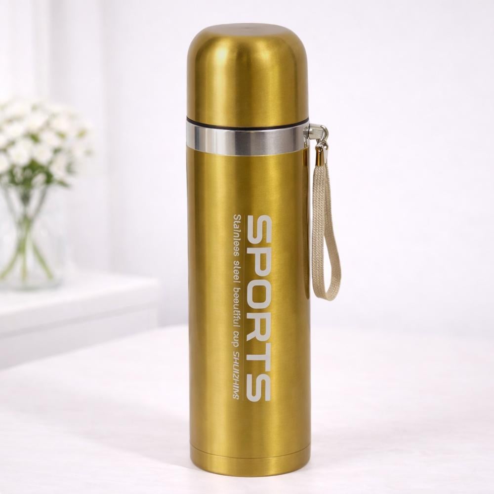 Термос спортивний 124696 500 мл із нержавіючої сталі 304 з кнопкою і ремінцем Золотистий Термос спортивний 124696 500 мл із нержавіючої сталі 304 з кнопкою і ремінцем Золотистий