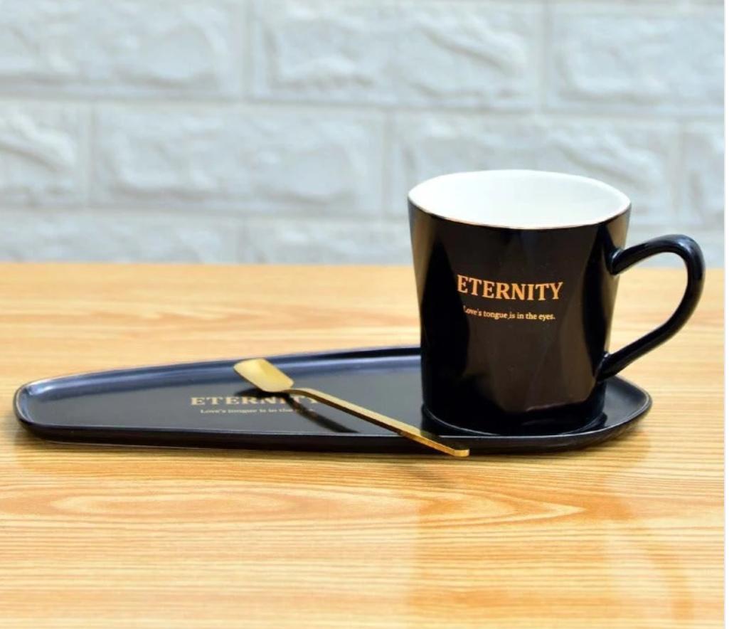 Чашка Eternity керамика с ложкой и подставкой 250 мл Черный (17514849)