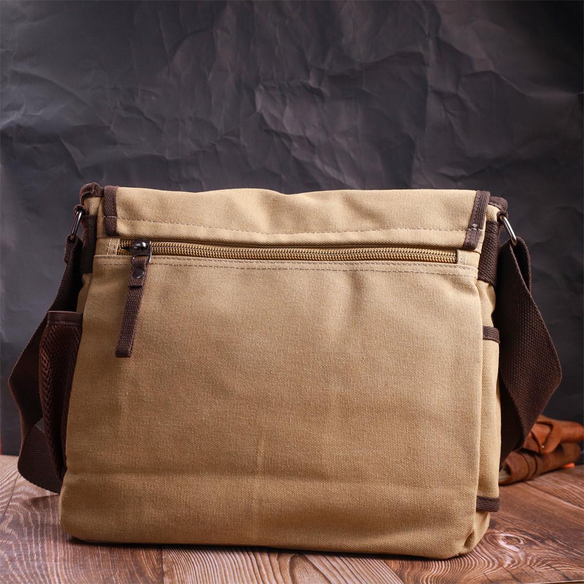 Мужская сумка для ноутбука Vintage Bag 22202 из плотного текстиля 13" Песочный - фото 8