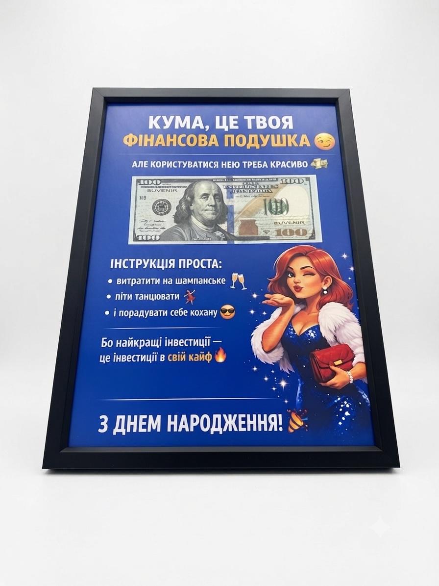 Картина доллар в рамке "для Куми Фінансова подушка" со стеклом А4
