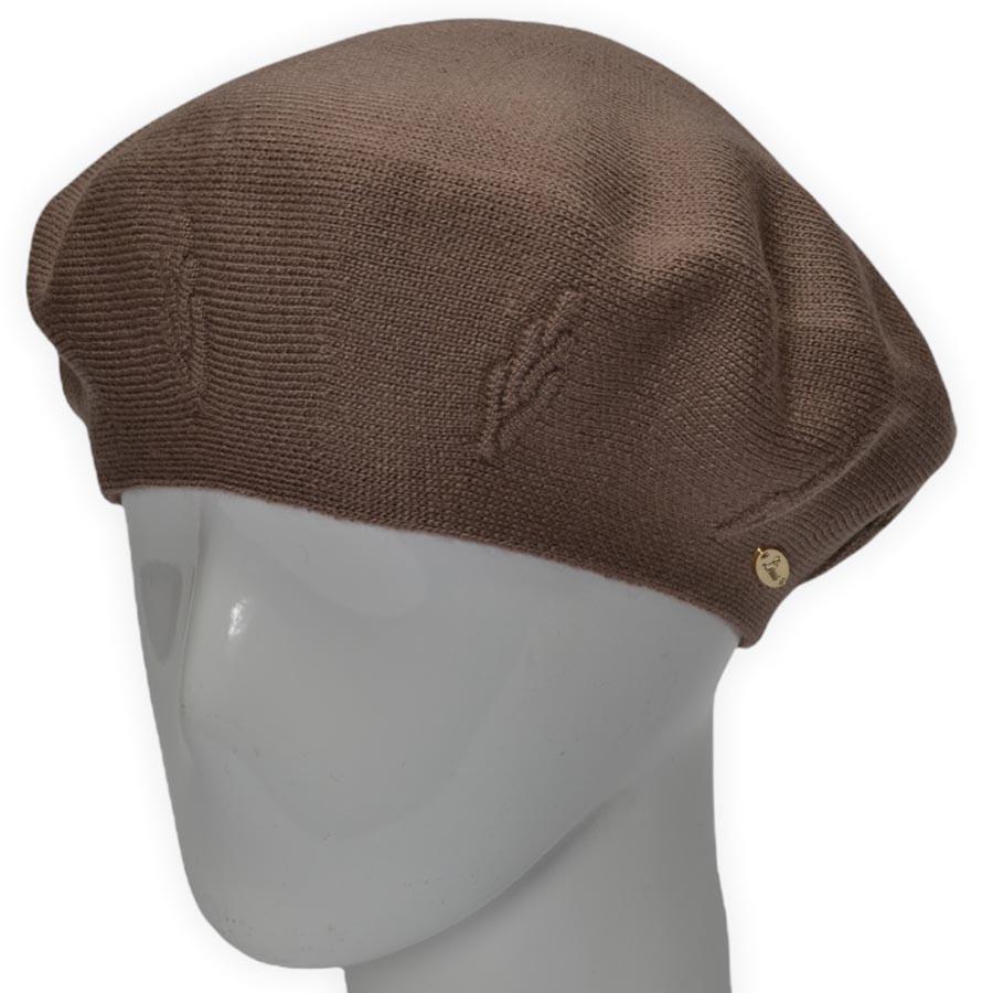 Берет женский Lirus Ягода двойной шерстяной тонкой вязки не большой с красивым узором Темно-пудровый