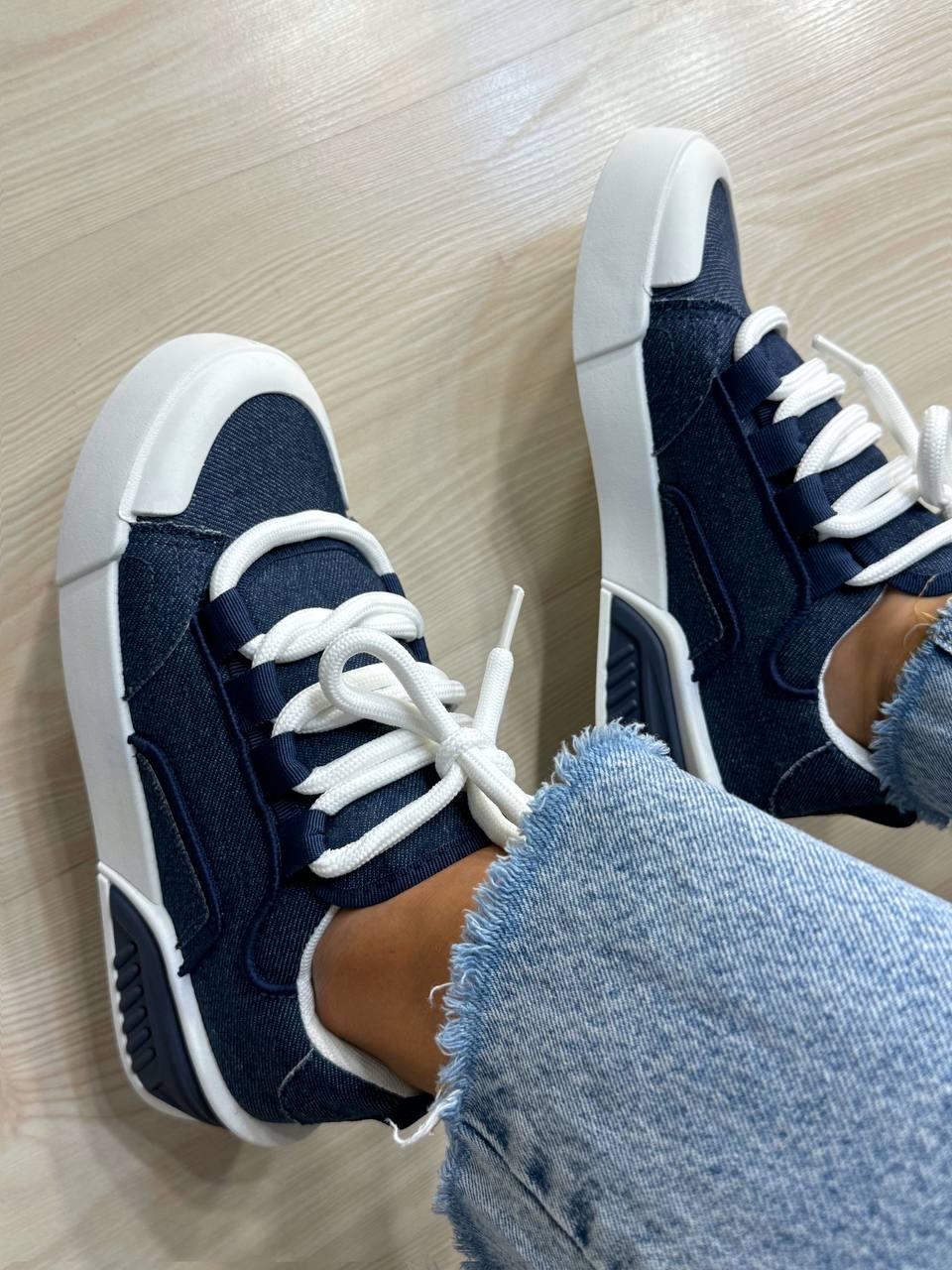 Кеди жіночі Violeta 143-46 джинсові на шнурівці р. 39 Синій/Білий (5043) - фото 6