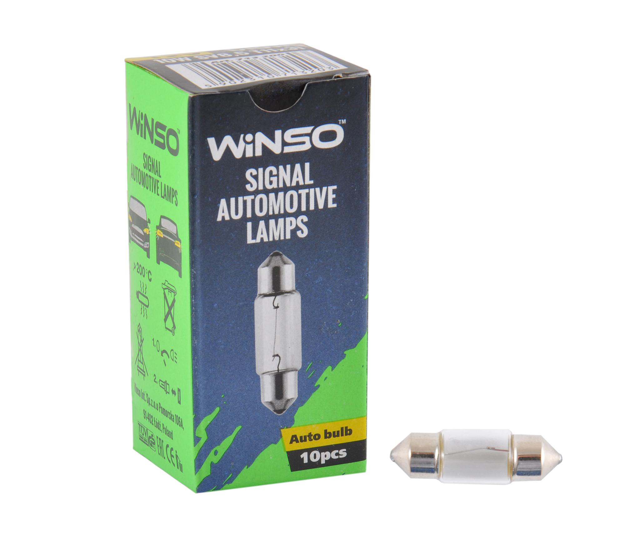 Автолампа накаливания Winso 12V C10W 10W SV8,5 T11x31