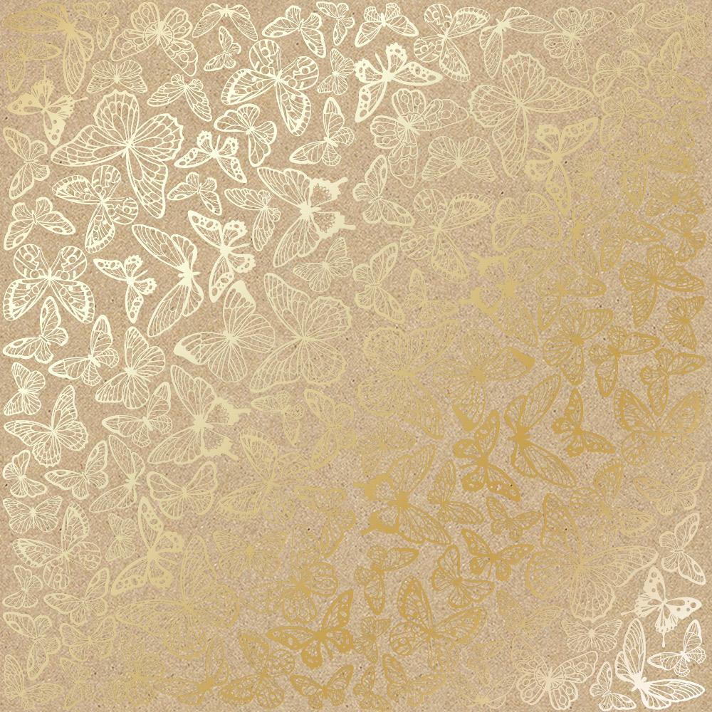 Лист бумаги односторонний Golden Butterflies с фольгированием 30,5х30,5 см Kraft