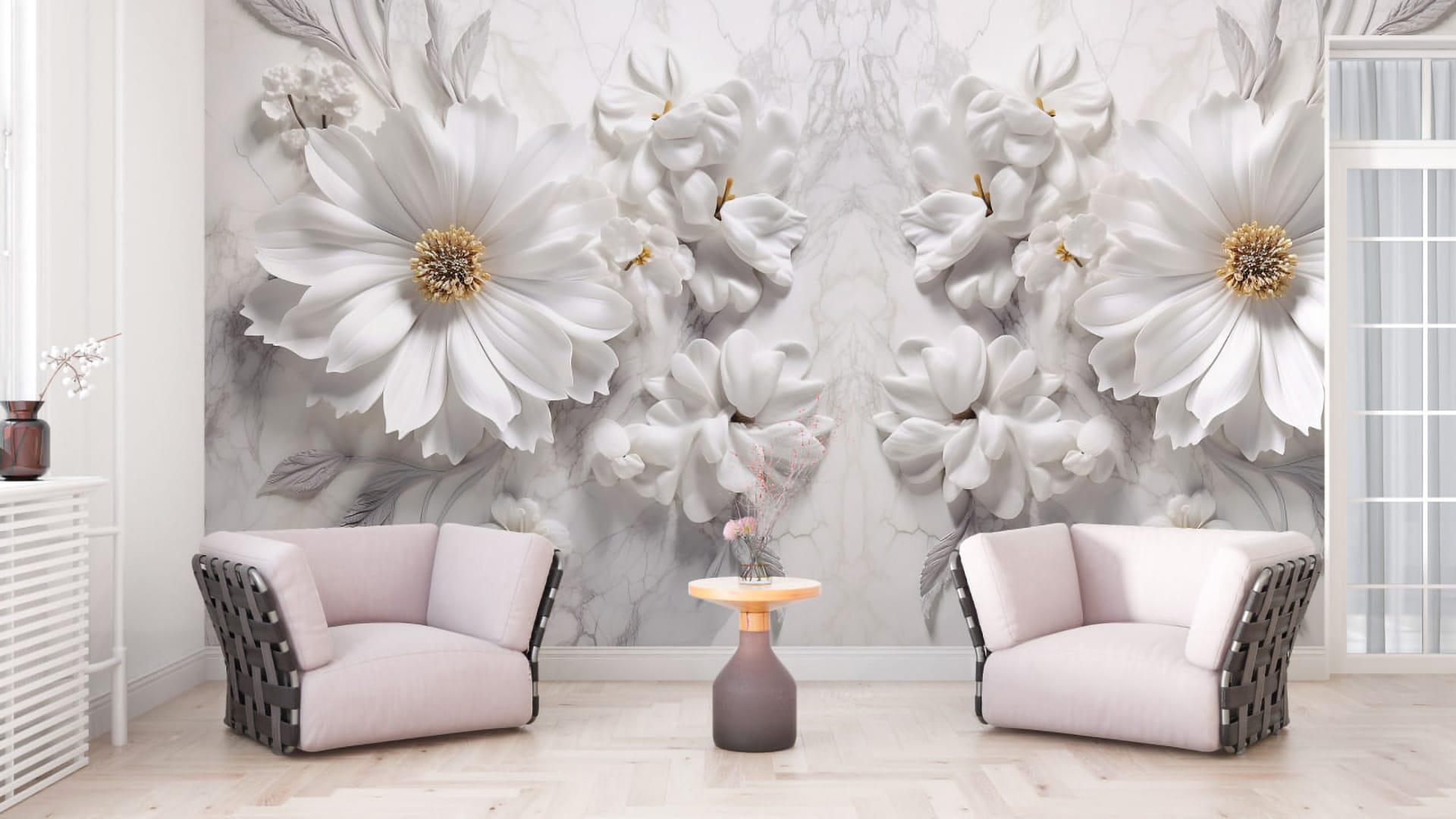 Фотообои флизелиновые Styleo Print-walls Белые цветы 0127 300х250 см (Pw-0127/2)