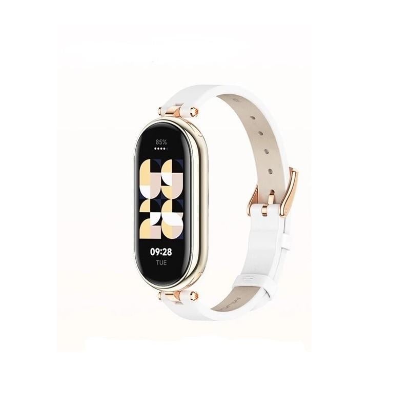 Ремінець для фітнес-браслета Xiaomi Mi Band 5/6 Type A шкіряний Білий/Золотий (2227601683)