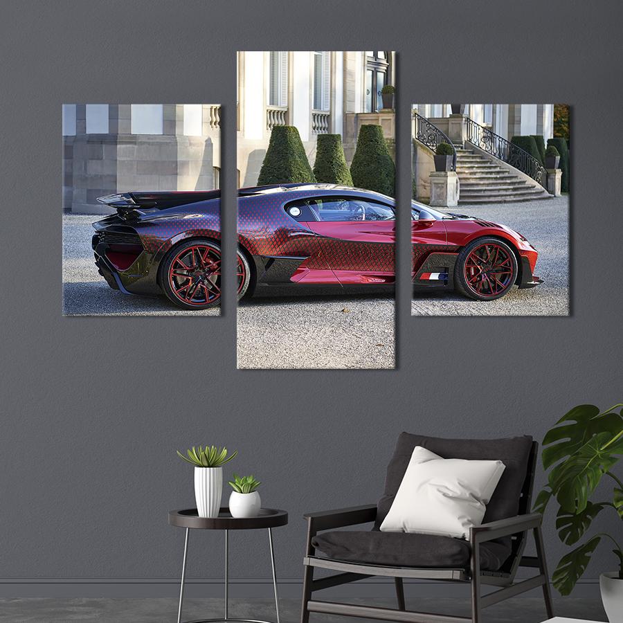 Картина на холсте триптих Bugatti Divo с окрасом "божья коровка" 66x40 см (1306-32)