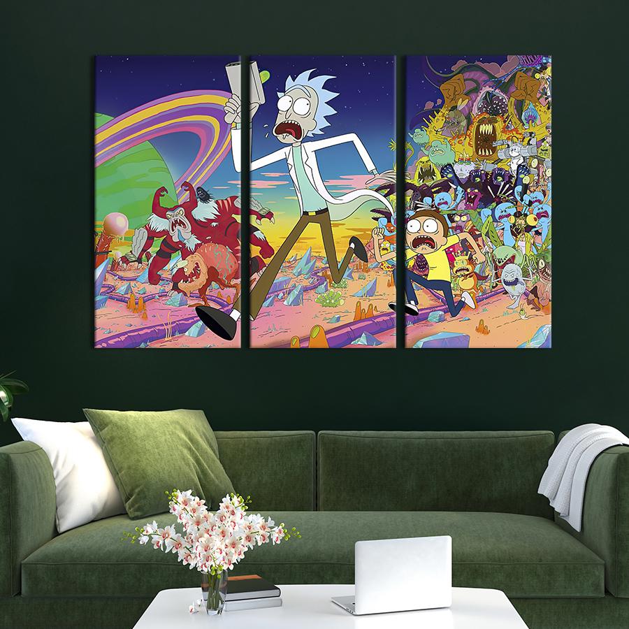 Модульная картина триптих Рик и Морти и космические монстры 78x48 см (736-31)