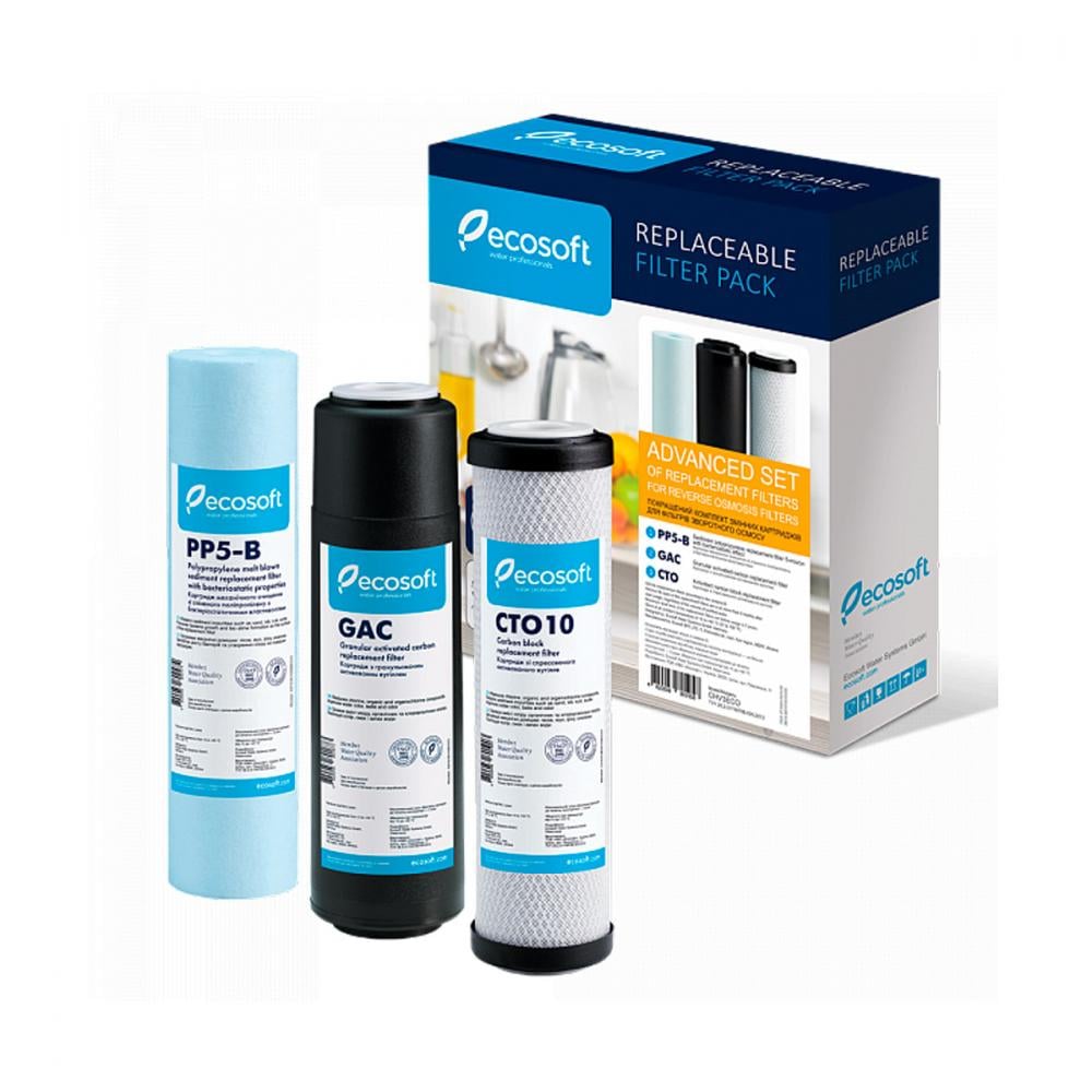 Запас картриджів Еcosoft Absolute для фільтра зворотного осмосу без мінералізатора - фото 2 Запас картриджів Еcosoft Absolute для фільтра зворотного осмосу без мінералізатора - фото 2