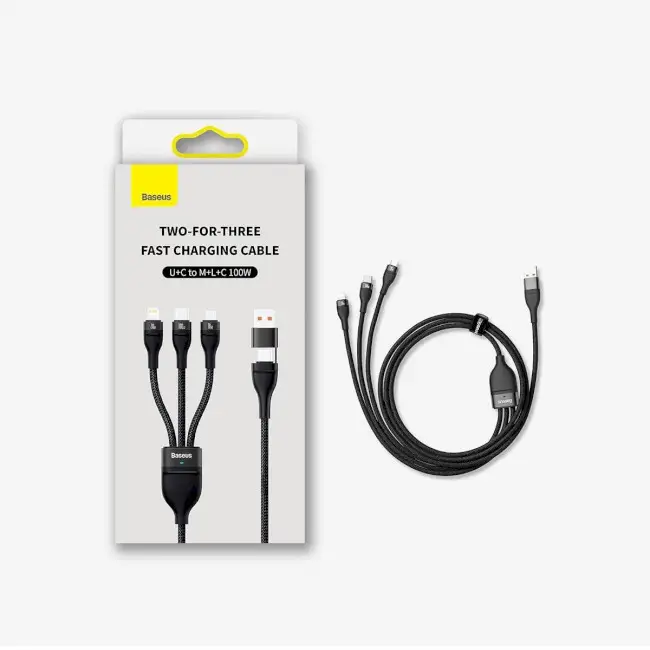 Кабель BASEUS Flash Series II 3в2Cable USB/Type-C to MicroUSB/Lightning/Type-C CASS030101 100W 1,2 м Black - фото 6