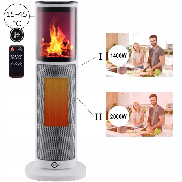 Тепловентилятор колонний Carruzzo з імітацією каміна та пультом 2000 Вт (29711459) - фото 5 Тепловентилятор колонний Carruzzo з імітацією каміна та пультом 2000 Вт (29711459) - фото 5