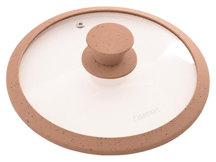 Кришка скляна Fissman Arcades Ø 24 см з силіконовим ободом темний Бежевий мармур (FN-GL-9923)