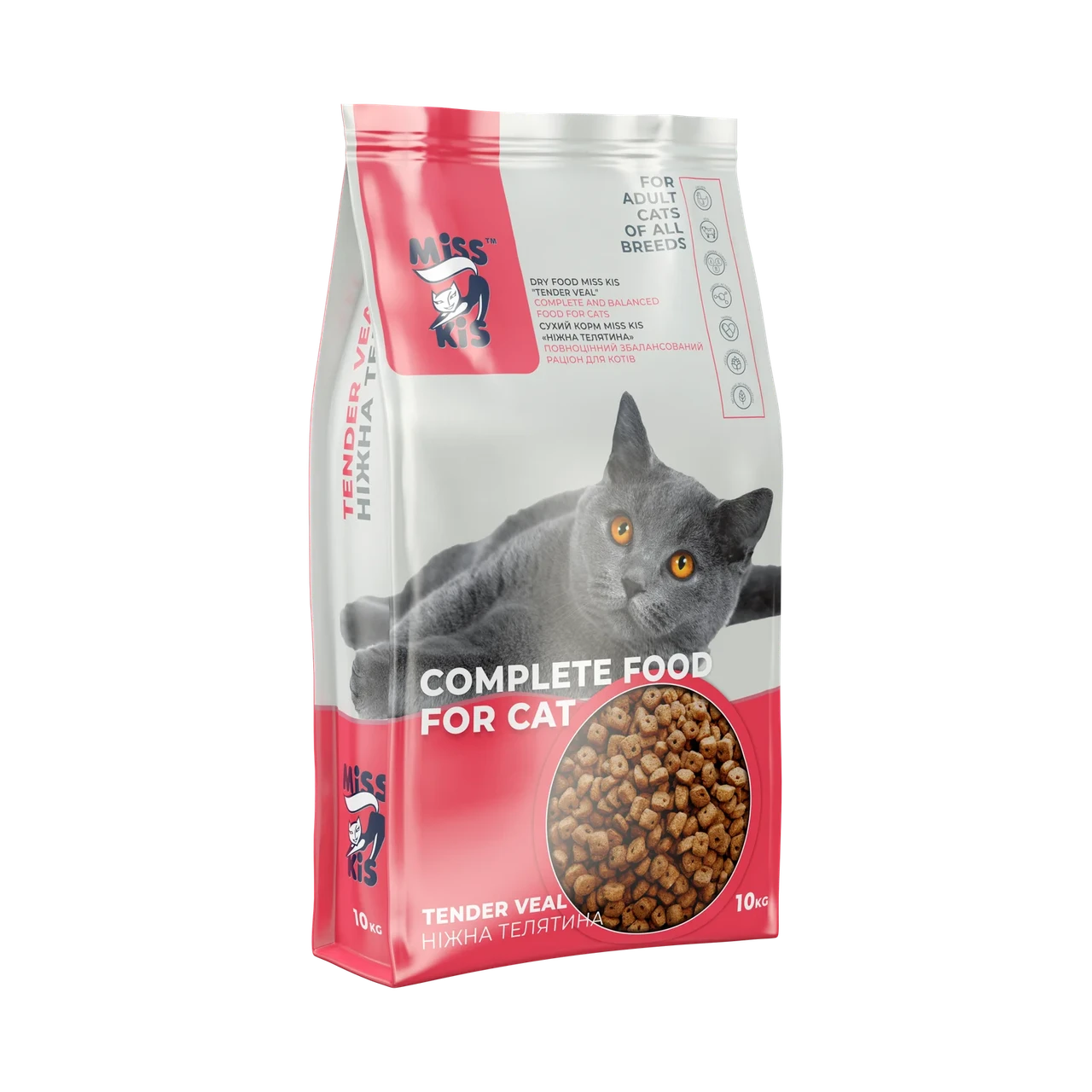 Сухой корм для взрослых кошек Міс Кіс Нежная телятина 10 кг