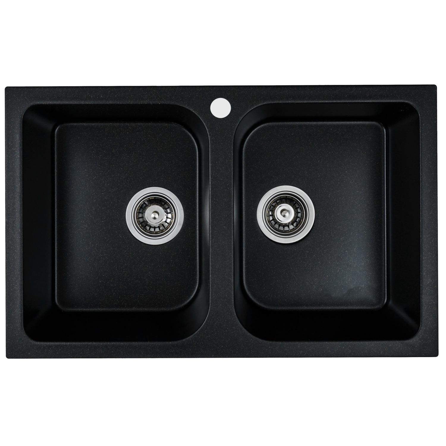 Мийка кухонна Platinum PLS-A27949 дві чаші прямокутна гранітна 760x480 мм Чорний (152390) Мийка кухонна Platinum PLS-A27949 дві чаші прямокутна гранітна 760x480 мм Чорний (152390)