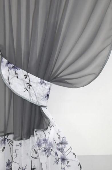 Комплект штор на кухню/балкон 280х170 см Серый/Сине-черный (085к) - фото 2