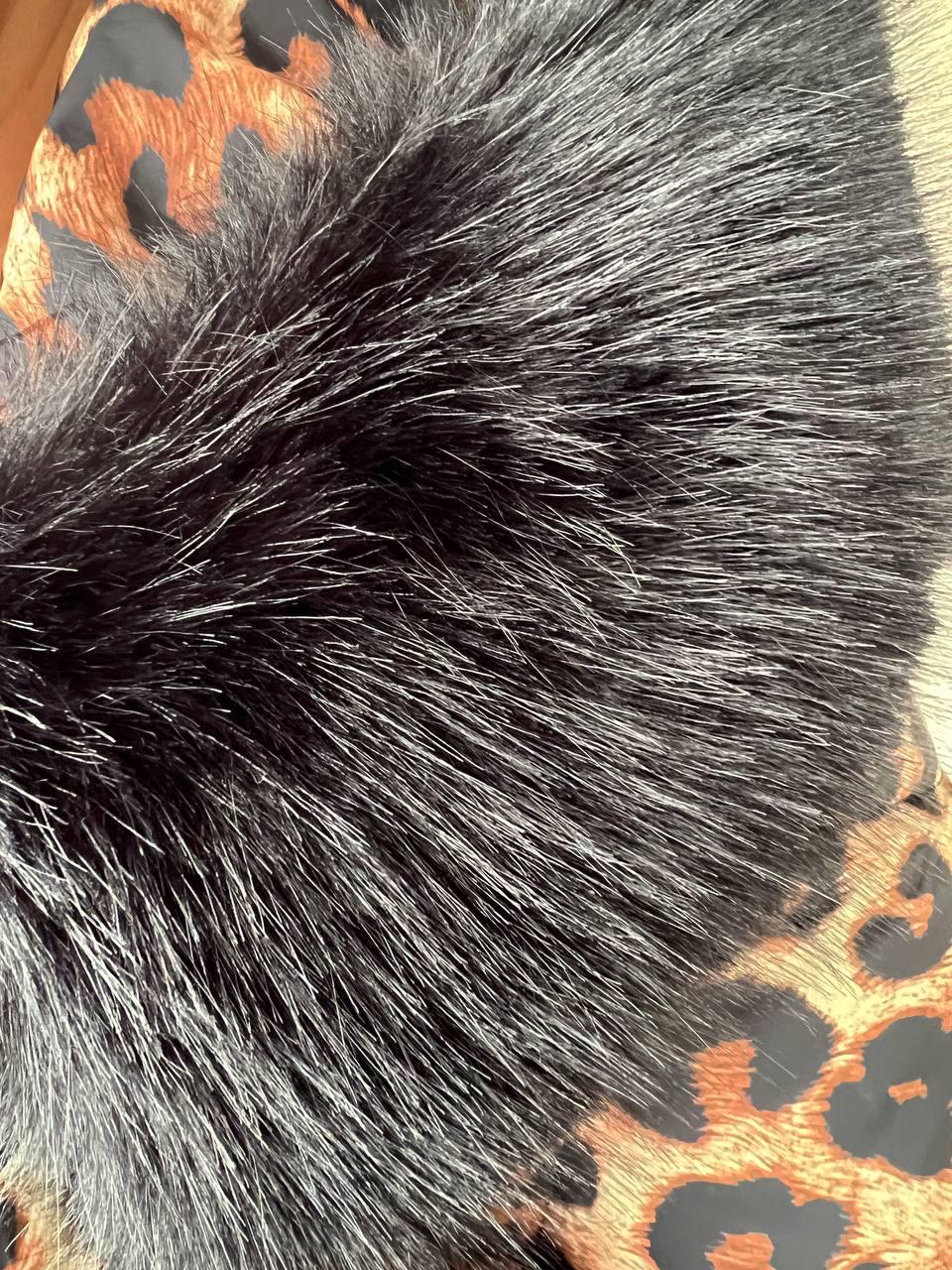 Куртка женская Lady Yep 9063 удлиненная леопардовый принт с капюшоном мех р. 42 Коричневый (2961) - фото 5