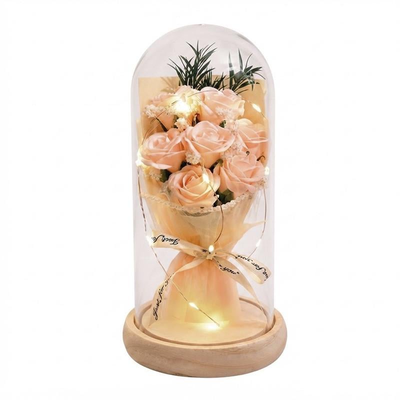 Букет роз в колбе Lesko с LED подсветкой ночник на батарейках Light Pink (37989993)
