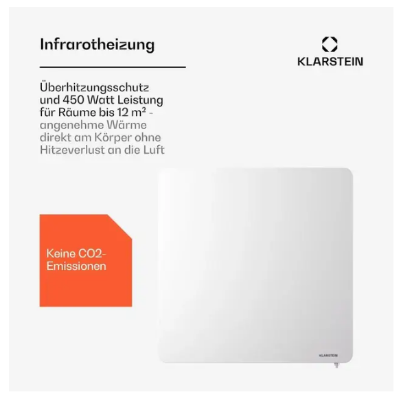 Инфракрасный настенный обогреватель KLARSTEIN Wonderbeam 450 Вт для дома (10045437) - фото 2