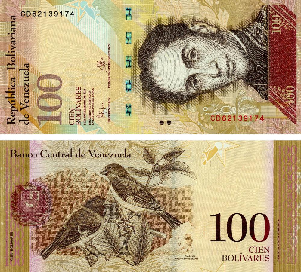 Коллекционная банкнота Венесуэла 100 боливар 2015 UNC Птицы P93j (Б04821)