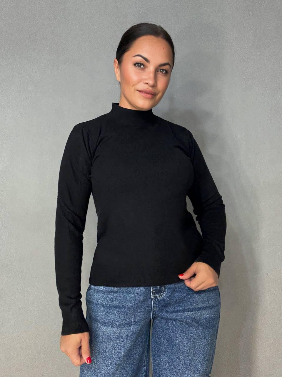 Свитер женский A-N 106 водолазка гольф с воротником стойкой базовый OS Черный (5407) - фото 6