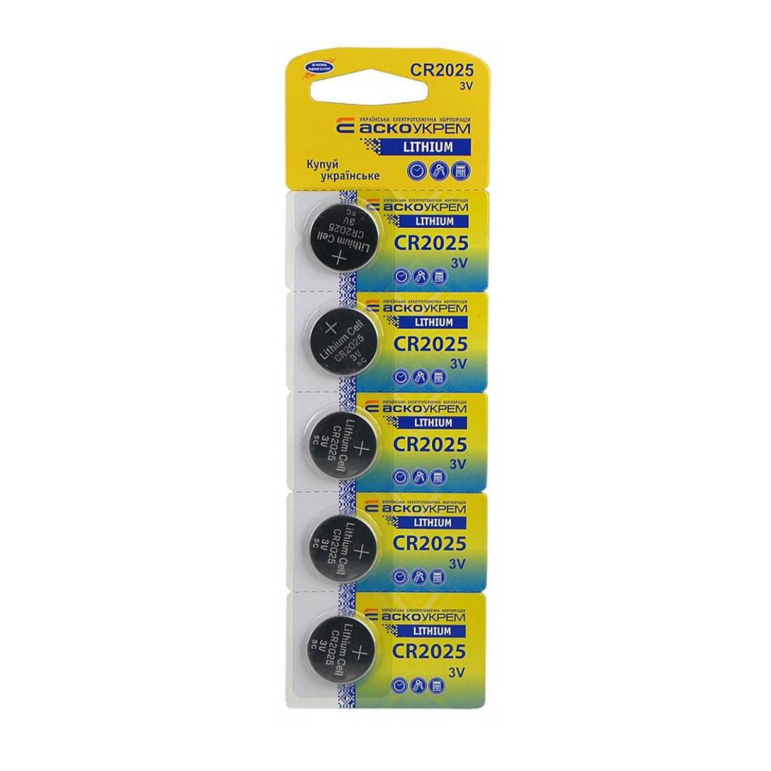 Батарейка АСКО-УКРЕМ плоская круглая литиевая 3V blister 5 шт. (Аско.CR2025.BP5)
