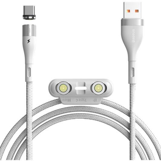 Магнітний кабель Baseus Zinc Magnetic Safe Fast Charging Data Cable 3in1 iPhone /MicroUSB/Type-C White (1510744140)