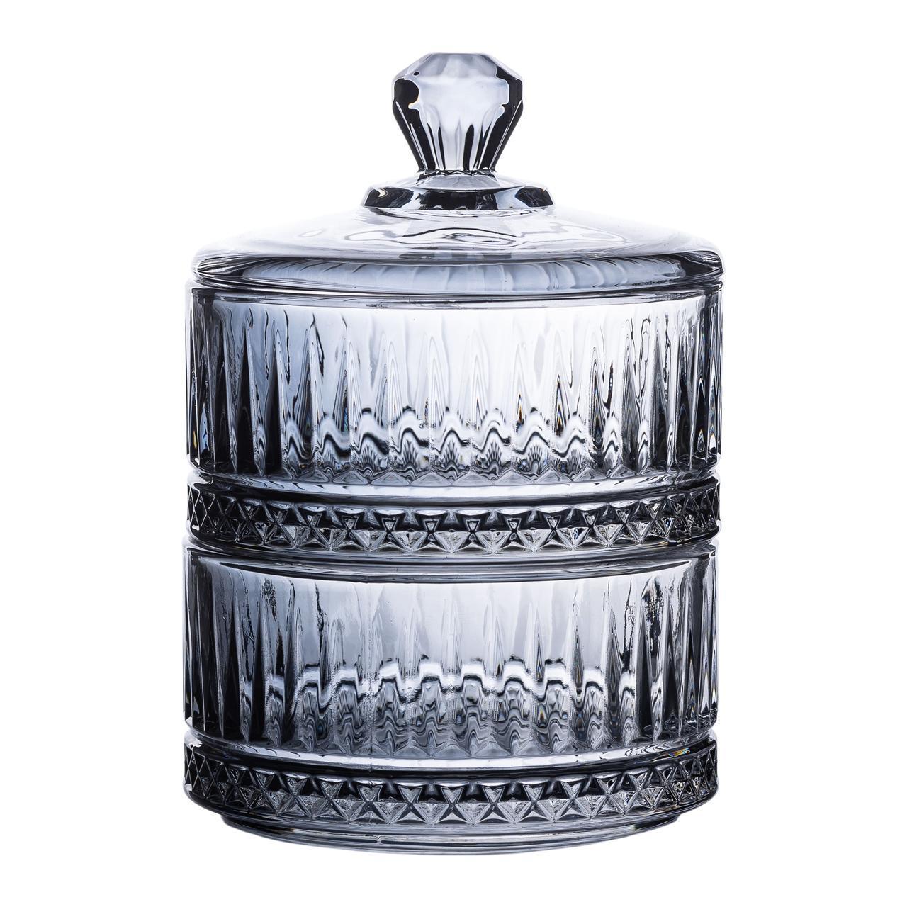 Цукерниця дворівнева з кришкою скляна HP-YH-77 Ø 10 см Сірий (A-033670) - фото 1