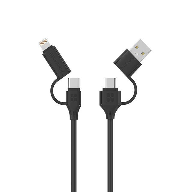 Кабель Promate QuadCord-PD60 USB-C/USB-A to USB-C/Lightning 1,2 м Black