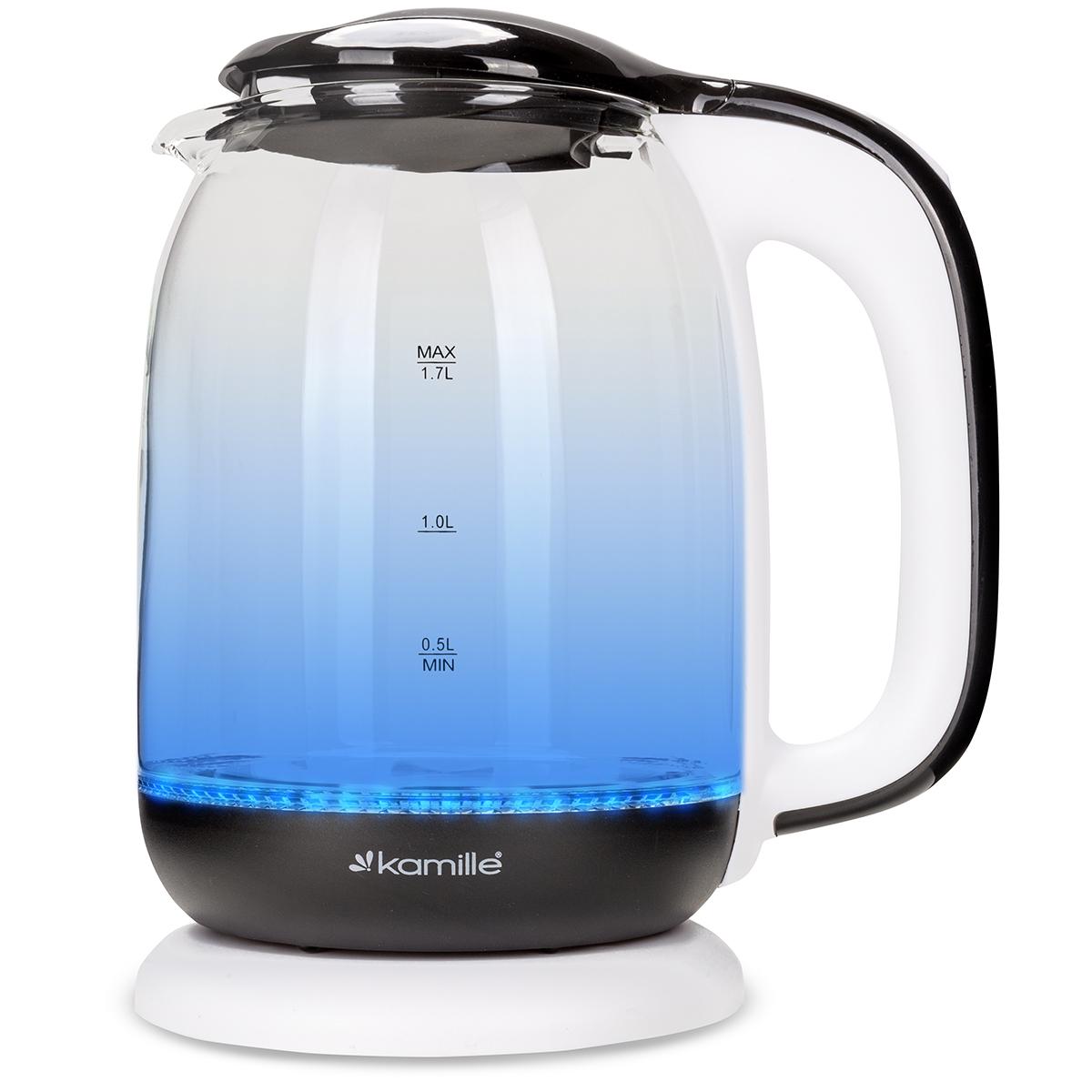 Електрочайник на підставці Kamille KM-1720В скляний з підсвічуванням та індикатором рівня води 2200 W 1,7 л Чорно-білий (124-84-1720В) - фото 3 Електрочайник на підставці Kamille KM-1720В скляний з підсвічуванням та індикатором рівня води 2200 W 1,7 л Чорно-білий (124-84-1720В) - фото 3