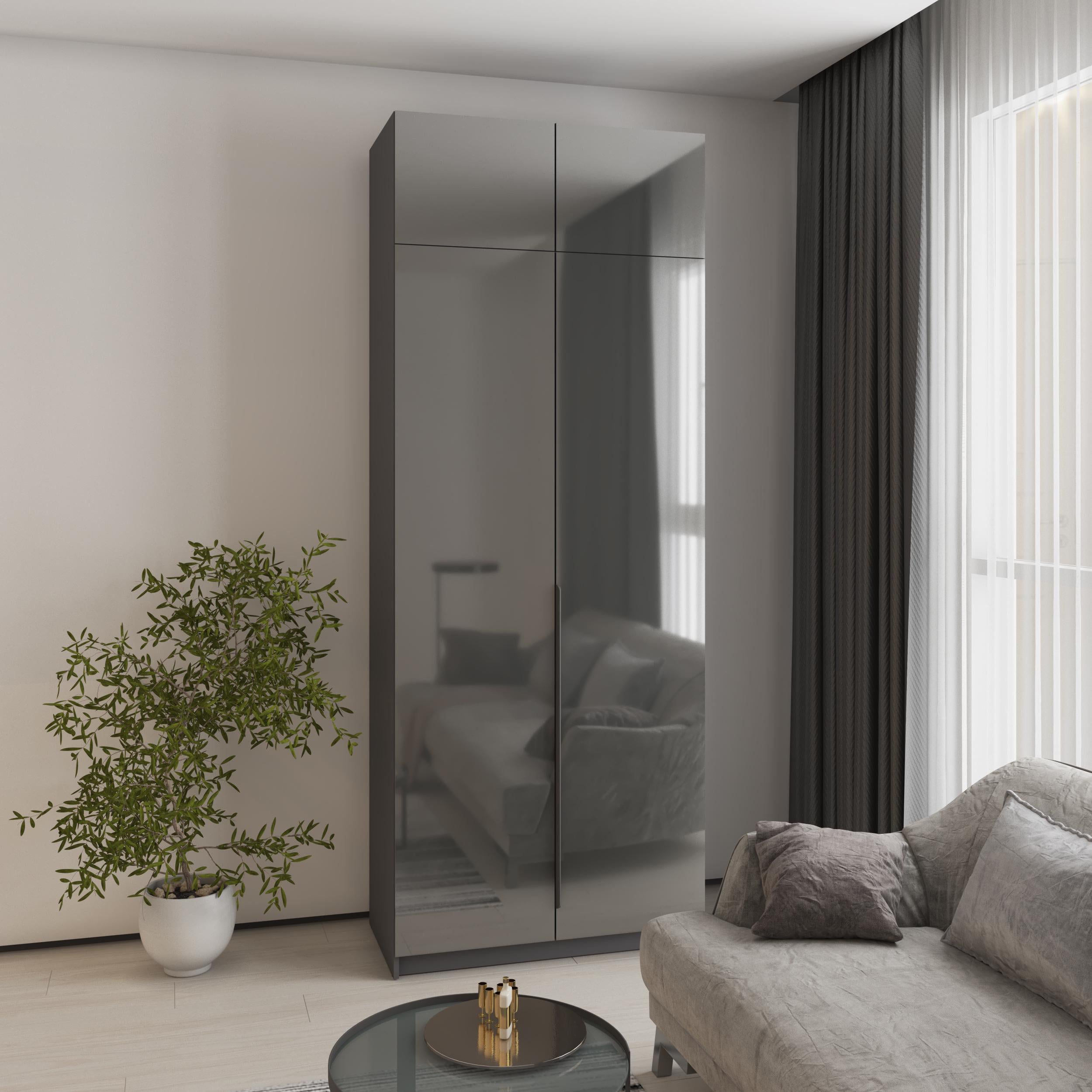 Шкаф 2-дверный с антресолью MebelStar Оскар Gloss BL-B стандарт 100x52x260 см Антрацит (MBS-5383)